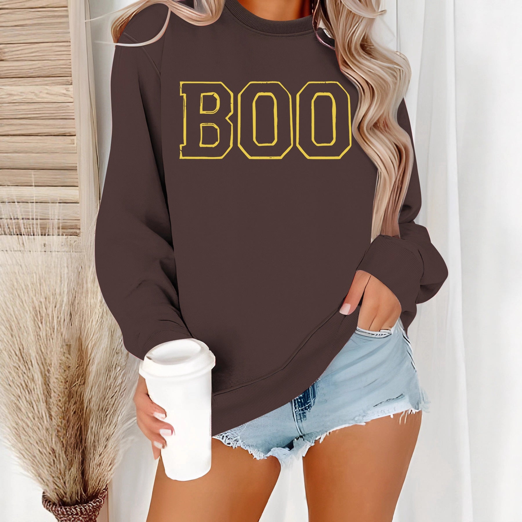Round neck sweatshirt women Halloween horror elements
