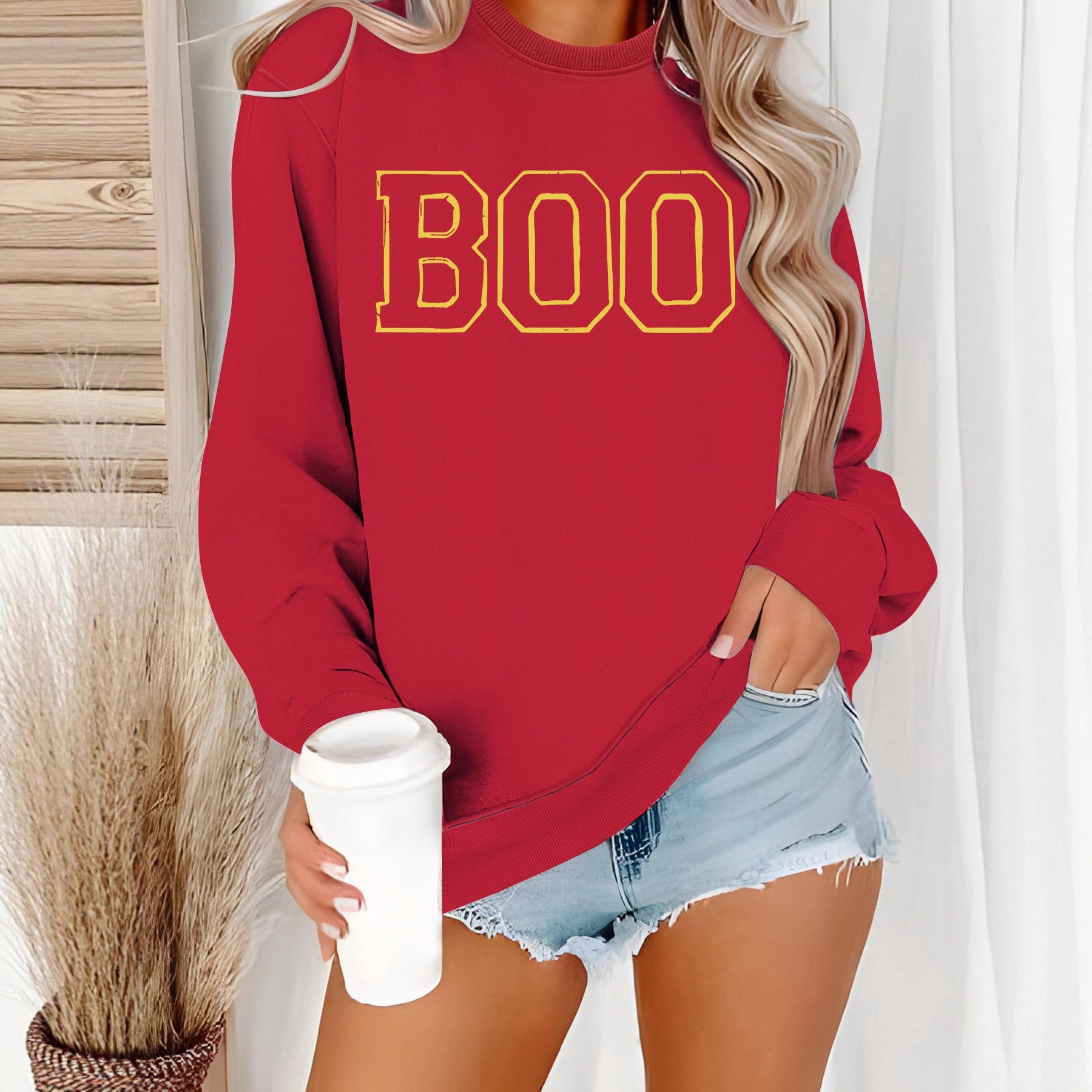 Round neck sweatshirt women Halloween horror elements