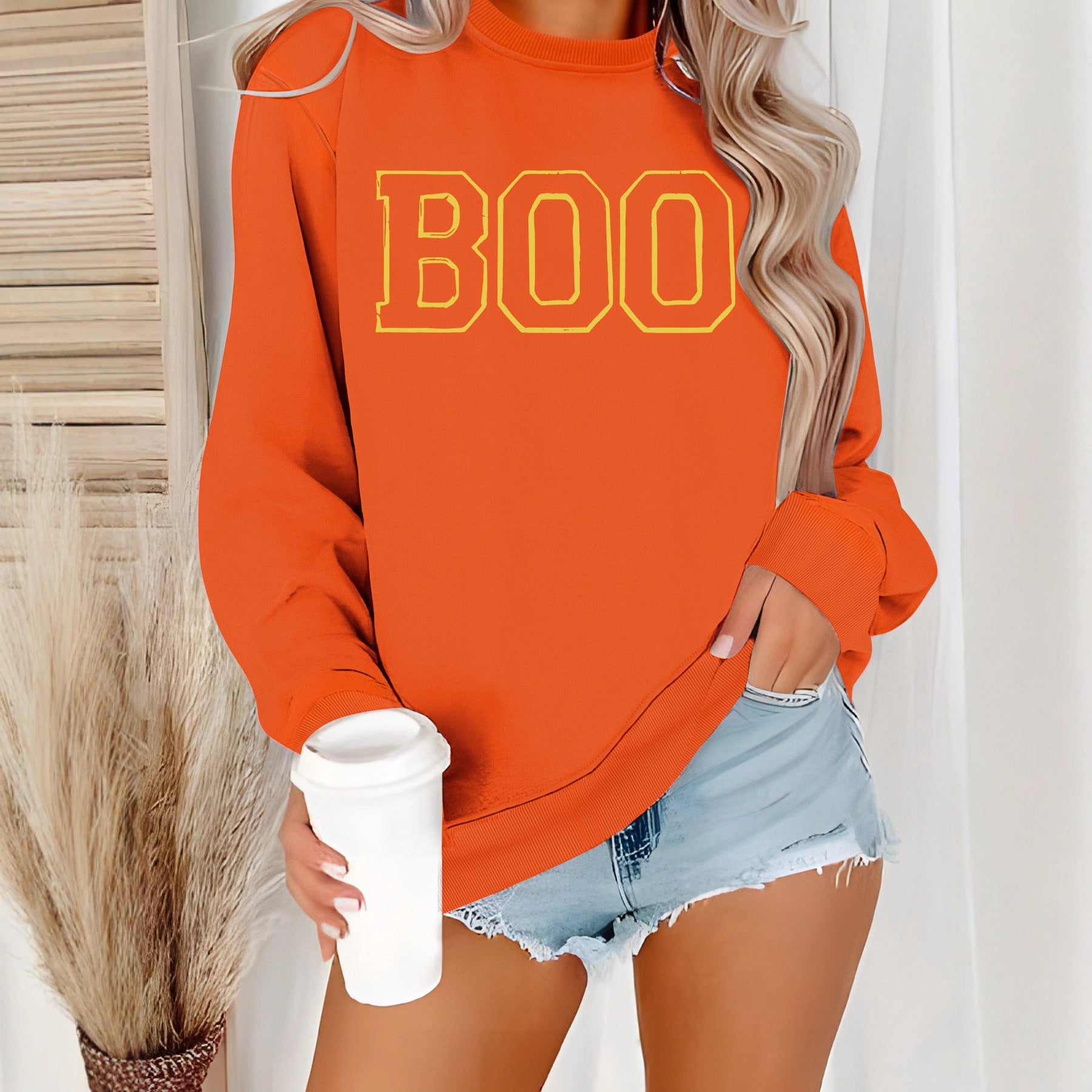 Round neck sweatshirt women Halloween horror elements