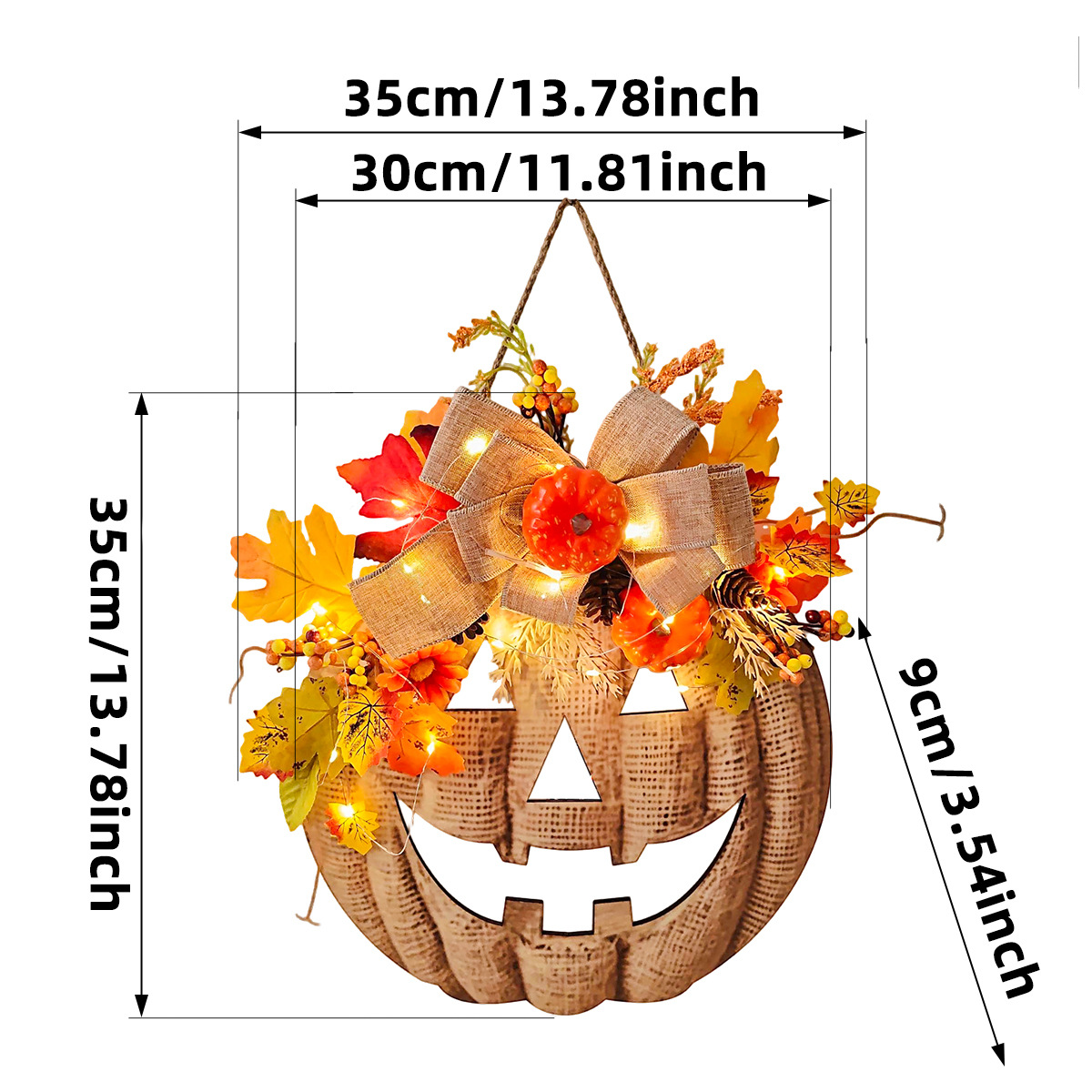 Halloween Wooden Pumpkin Door Sign with Artificial Flowers, Autumn Window Home Decorative Hanging Ornament