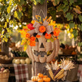 Halloween Wooden Pumpkin Door Sign with Artificial Flowers, Autumn Window Home Decorative Hanging Ornament